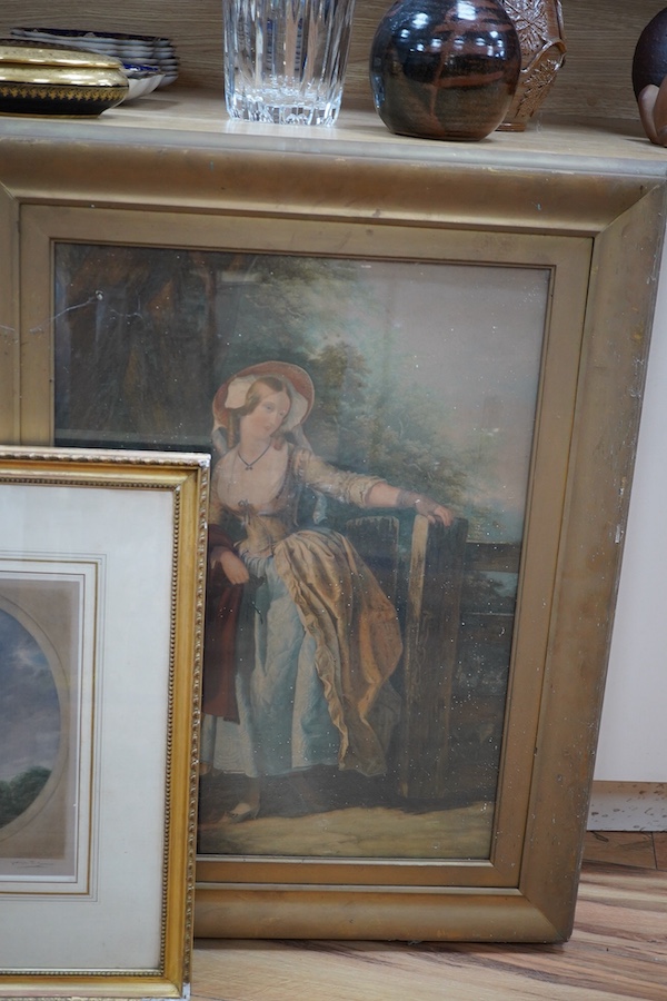 Collection of 19th century prints and mezzotints including George P James, Georgiana, Duchess of Devonshire, signed in pencil, Baxter print of a lady before a landscape and Ellen Jewett, Lady Hamilton as Circe, signed in